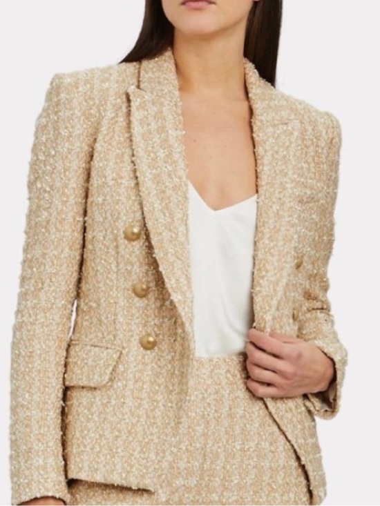 L'AGENCE Jackets & Blazers - L’Agence Camel, Ivory, and Gold Tweed Double-Breasted Blazer